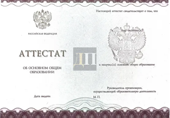 Аттестат за 9 класс Гознак с 2014 по 2020 годы