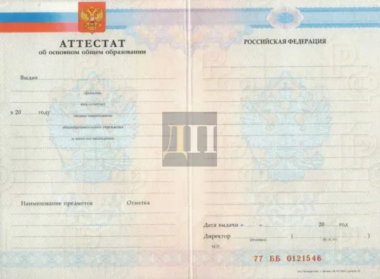 Аттестат за 9 класс с 2008 по 2009 годы